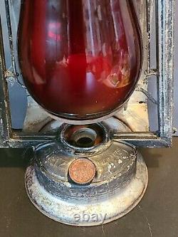 Antique Dietz Kerosene Buckeye Dash Lamp Lantern with LENS New York USA RED GLOBE