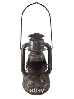 Antique Dietz Little Wizard Red Globe Railroad Train Work Oil Lantern Aged