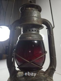 Antique Dietz Little Wizard Red Globe Railroad Train Work Oil Lantern Aged