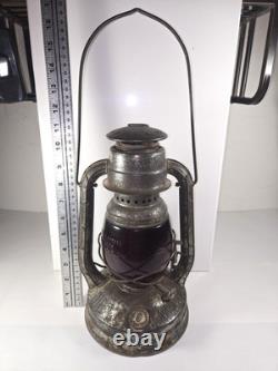 Antique Dietz Little Wizard Red Globe Railroad Train Work Oil Lantern Aged