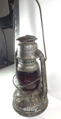 Antique Dietz Little Wizard Red Globe Railroad Train Work Oil Lantern Aged