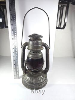 Antique Dietz Little Wizard Red Globe Railroad Train Work Oil Lantern Aged