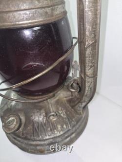 Antique Dietz Little Wizard Red Globe Railroad Train Work Oil Lantern Aged