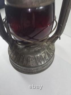 Antique Dietz Little Wizard Red Globe Railroad Train Work Oil Lantern Aged