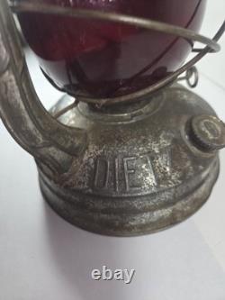Antique Dietz Little Wizard Red Globe Railroad Train Work Oil Lantern Aged