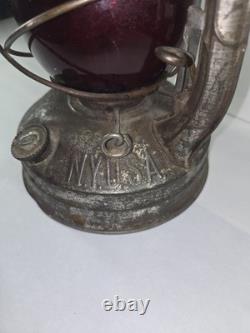 Antique Dietz Little Wizard Red Globe Railroad Train Work Oil Lantern Aged