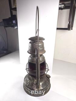 Antique Dietz Little Wizard Red Globe Railroad Train Work Oil Lantern Aged