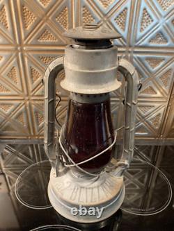 Antique Dietz NY USA Blizzard Red Glass Oil Lantern