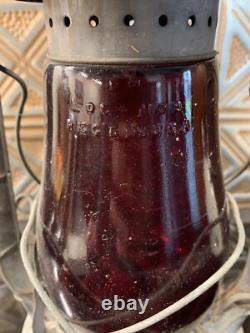 Antique Dietz NY USA Blizzard Red Glass Oil Lantern