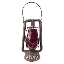 Antique Dietz Red Glass Lantern NY USA Rustic Kerosene Railroad Oil Lamp