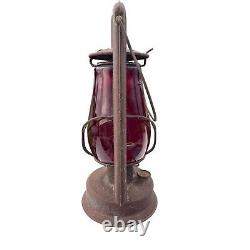 Antique Dietz Red Glass Lantern NY USA Rustic Kerosene Railroad Oil Lamp