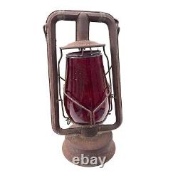 Antique Dietz Red Glass Lantern NY USA Rustic Kerosene Railroad Oil Lamp