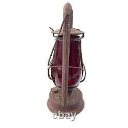 Antique Dietz Red Glass Lantern NY USA Rustic Kerosene Railroad Oil Lamp
