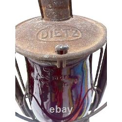 Antique Dietz Red Glass Lantern NY USA Rustic Kerosene Railroad Oil Lamp
