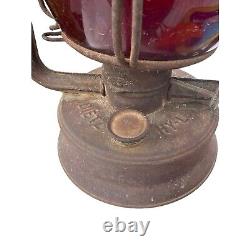 Antique Dietz Red Glass Lantern NY USA Rustic Kerosene Railroad Oil Lamp