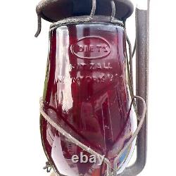 Antique Dietz Red Glass Lantern NY USA Rustic Kerosene Railroad Oil Lamp