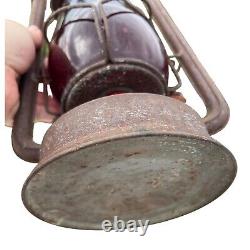 Antique Dietz Red Glass Lantern NY USA Rustic Kerosene Railroad Oil Lamp