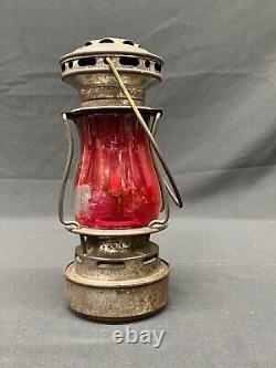 Antique Dietz Scout Sport Skaters Lantern with Rare Red Globe 7 1/2