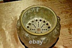 Antique Drop-in Oil Brass Opaque Art Glass Vase Lamp. Fostoria Flame Spreader