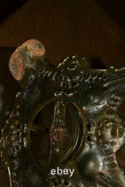 Antique Drop-in Oil Brass Opaque Art Glass Vase Lamp. Fostoria Flame Spreader