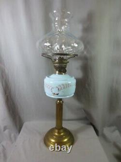 Antique Duplex Oil Lamp And Patterned Glass Oil Lamp Shade