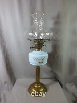 Antique Duplex Oil Lamp And Patterned Glass Oil Lamp Shade