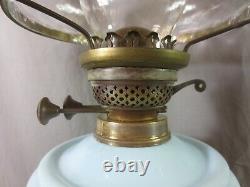 Antique Duplex Oil Lamp And Patterned Glass Oil Lamp Shade