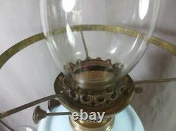 Antique Duplex Oil Lamp And Patterned Glass Oil Lamp Shade