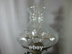 Antique Duplex Oil Lamp And Patterned Glass Oil Lamp Shade