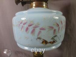 Antique Duplex Oil Lamp And Patterned Glass Oil Lamp Shade