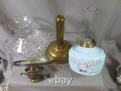 Antique Duplex Oil Lamp And Patterned Glass Oil Lamp Shade