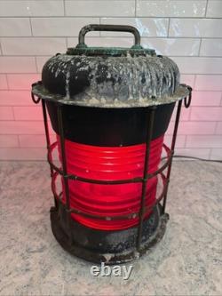 Antique Durkee Marine Ship Lantern Red Fresnel Lens Bronze Cage Electrified