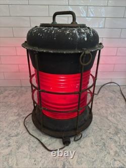 Antique Durkee Marine Ship Lantern Red Fresnel Lens Bronze Cage Electrified