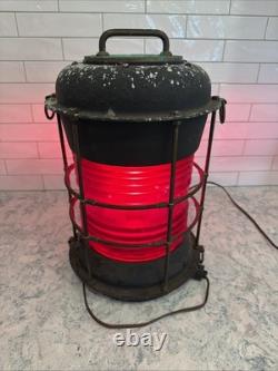 Antique Durkee Marine Ship Lantern Red Fresnel Lens Bronze Cage Electrified