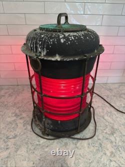 Antique Durkee Marine Ship Lantern Red Fresnel Lens Bronze Cage Electrified