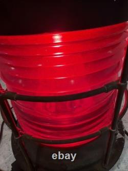 Antique Durkee Marine Ship Lantern Red Fresnel Lens Bronze Cage Electrified