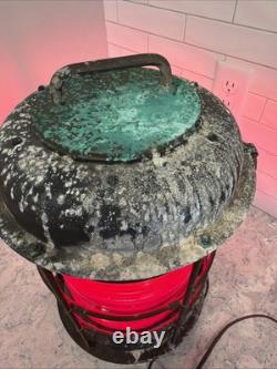 Antique Durkee Marine Ship Lantern Red Fresnel Lens Bronze Cage Electrified