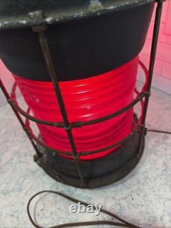 Antique Durkee Marine Ship Lantern Red Fresnel Lens Bronze Cage Electrified
