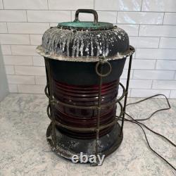 Antique Durkee Marine Ship Lantern Red Fresnel Lens Bronze Cage Electrified