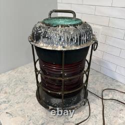 Antique Durkee Marine Ship Lantern Red Fresnel Lens Bronze Cage Electrified