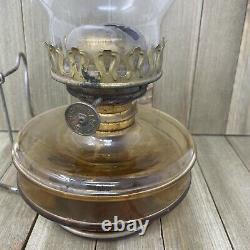 Antique Eagle Oil Lamp Light Amber Glass Lantern Carrying Handle 13