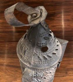 Antique Early 1800s Original Tin Lantern Candle Holder Pierced Punched