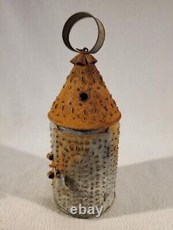 Antique Early American Colonial Punched Tin Hanging Candle Lantern Revere