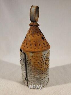 Antique Early American Colonial Punched Tin Hanging Candle Lantern Revere