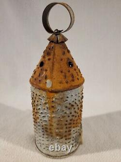 Antique Early American Colonial Punched Tin Hanging Candle Lantern Revere