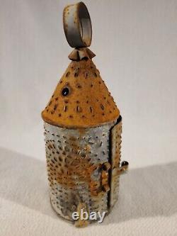 Antique Early American Colonial Punched Tin Hanging Candle Lantern Revere