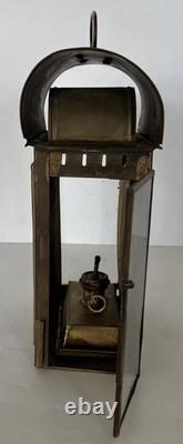 Antique Early American Tin Lantern Railroad Farm Oil Burner Candle 10x5x5