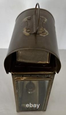 Antique Early American Tin Lantern Railroad Farm Oil Burner Candle 10x5x5