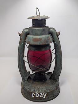 Antique Embury No 1 Air Pilot Lantern Green With Cranberry Glass, Warsaw NY
