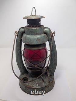 Antique Embury No 1 Air Pilot Lantern Green With Cranberry Glass, Warsaw NY